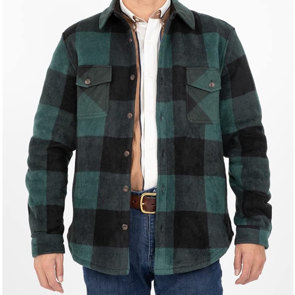 Men's Flannel Jacket Sherpa Lined Quilted Cotton Snap Button Up Hooded Jacket LX